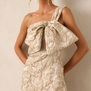 Red Dress Missing Out Champagne Gold Floral Jacquard Mini Dress Size SS / Gold